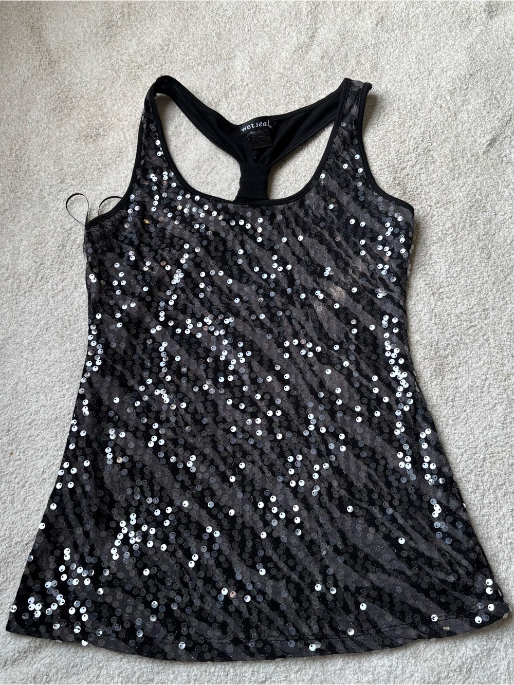 Vintage wet seal black sequin race back tank top size medium y2k